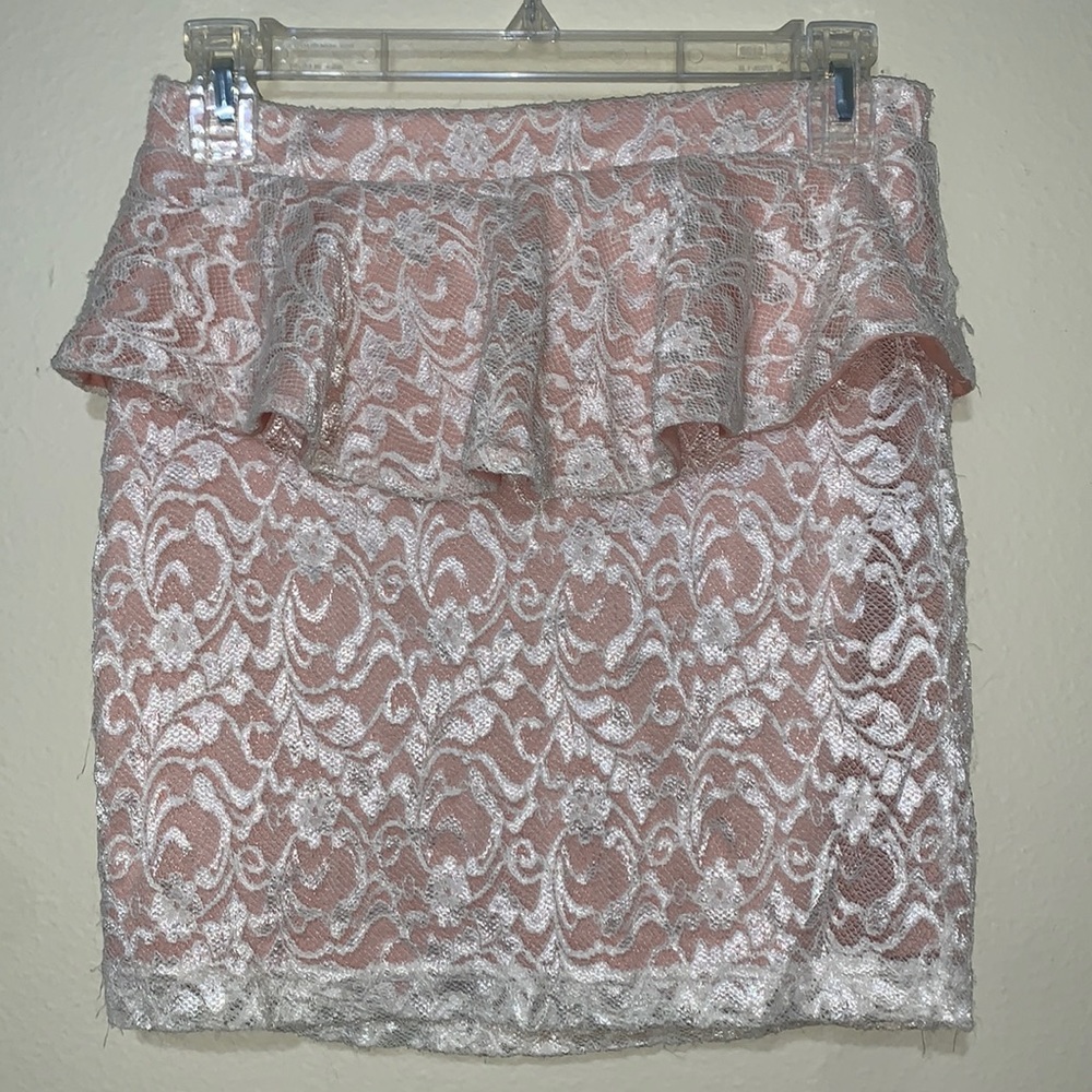 Pink & white lace skirt